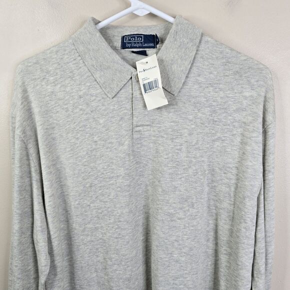NEW Polo Ralph Lauren Vintage Mens Long Sleeve Single Button Polo Shirt Large - Picture 2 of 6